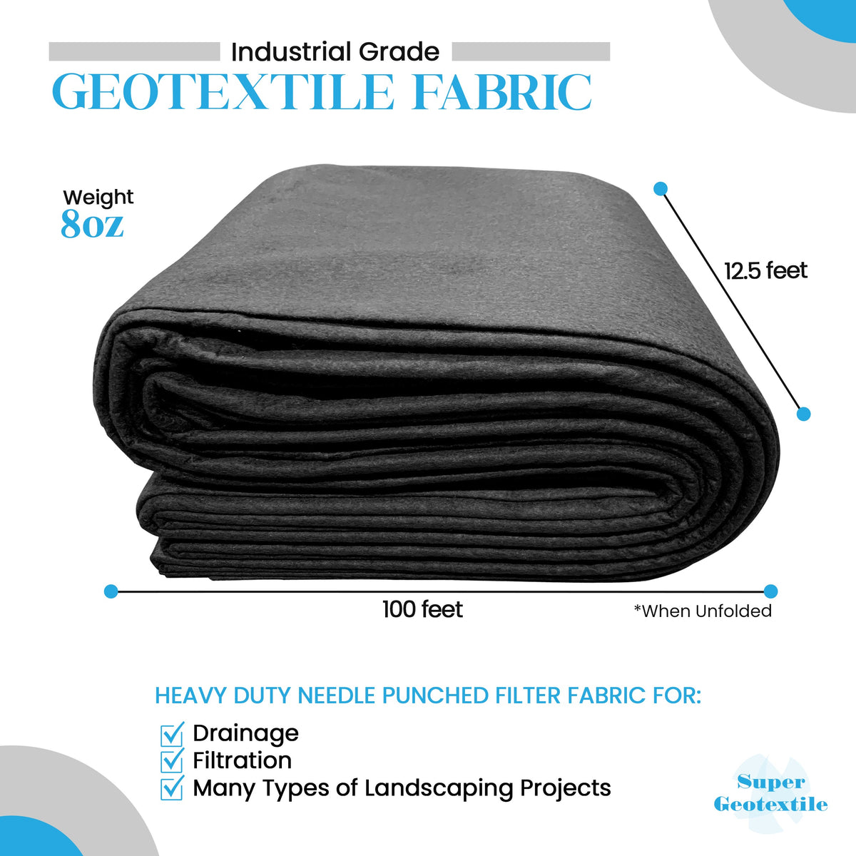 8 oz Non Woven Needle Punched Geotextile Filter Fabric - 50 Year Fabric