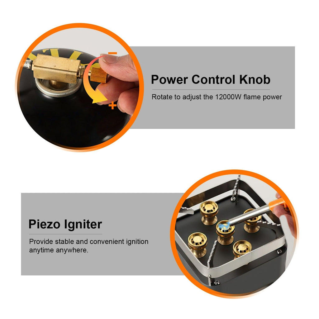 12000W Portable Camping Stove With Cassette Adapter Windproof Outdoor Backpacking Burner with Carrying Case Igniter for Outdoor Hiking Camping Picnic