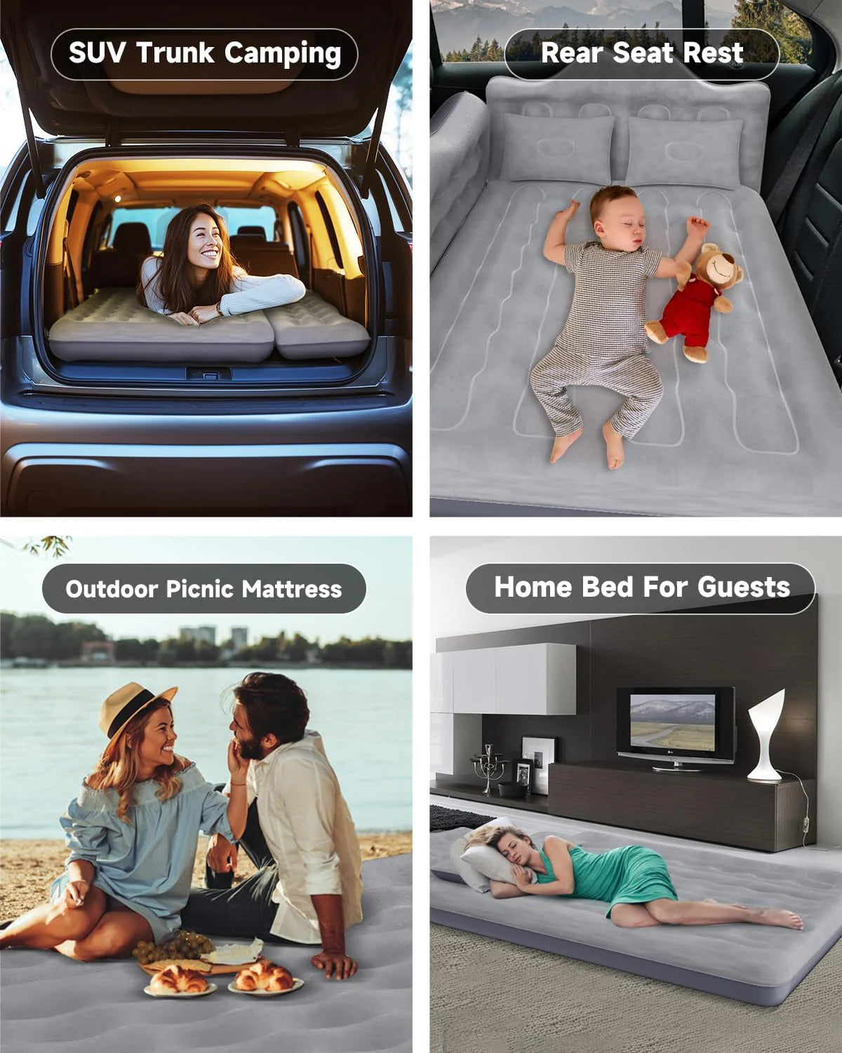 Umbrauto 29.53in/75cm Wide Car Air Mattress – Inflatable SUV, Truck & Van Back Seat Camping Bed with Pump & Pillows, Gray