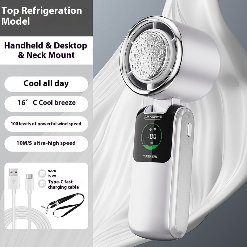 New Ice Pack High-Speed Handheld Eletirc Fan Speed Adjustable Folding Mini Fan Portable Outdoor Hanging Neck Small Fan