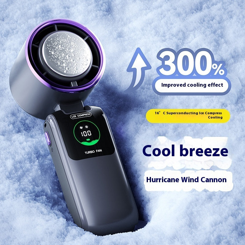 New Ice Pack High-Speed Handheld Eletirc Fan Speed Adjustable Folding Mini Fan Portable Outdoor Hanging Neck Small Fan