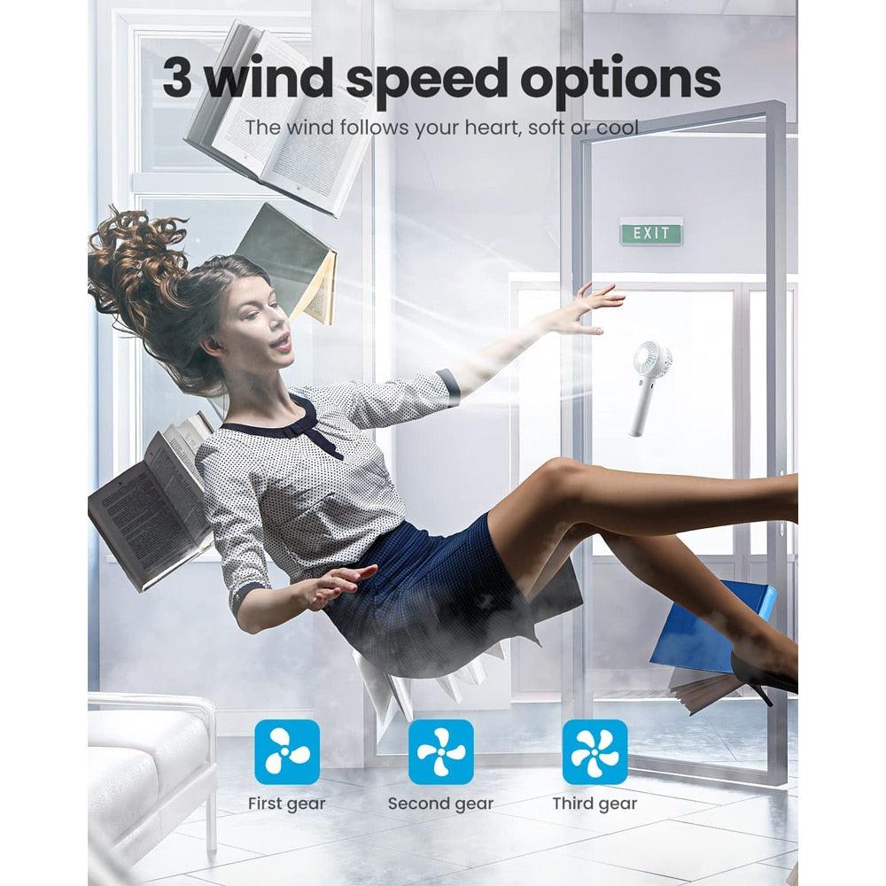 Portable Fan Mini Handheld Fan USB Rechargeable 3 Speed Personal Handheld Small Pocket Fan with Base for Indoor Outdoor Handheld Fan Mini Portable Fan Rechargeable Battery Fan Cute Design 3 Speed Dual Motors Personal Small Desk Fan with Base