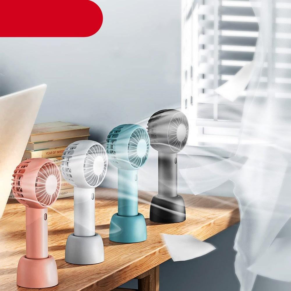 Portable Fan Mini Handheld Fan USB Rechargeable 3 Speed Personal Handheld Small Pocket Fan with Base for Indoor Outdoor Handheld Fan Mini Portable Fan Rechargeable Battery Fan Cute Design 3 Speed Dual Motors Personal Small Desk Fan with Base